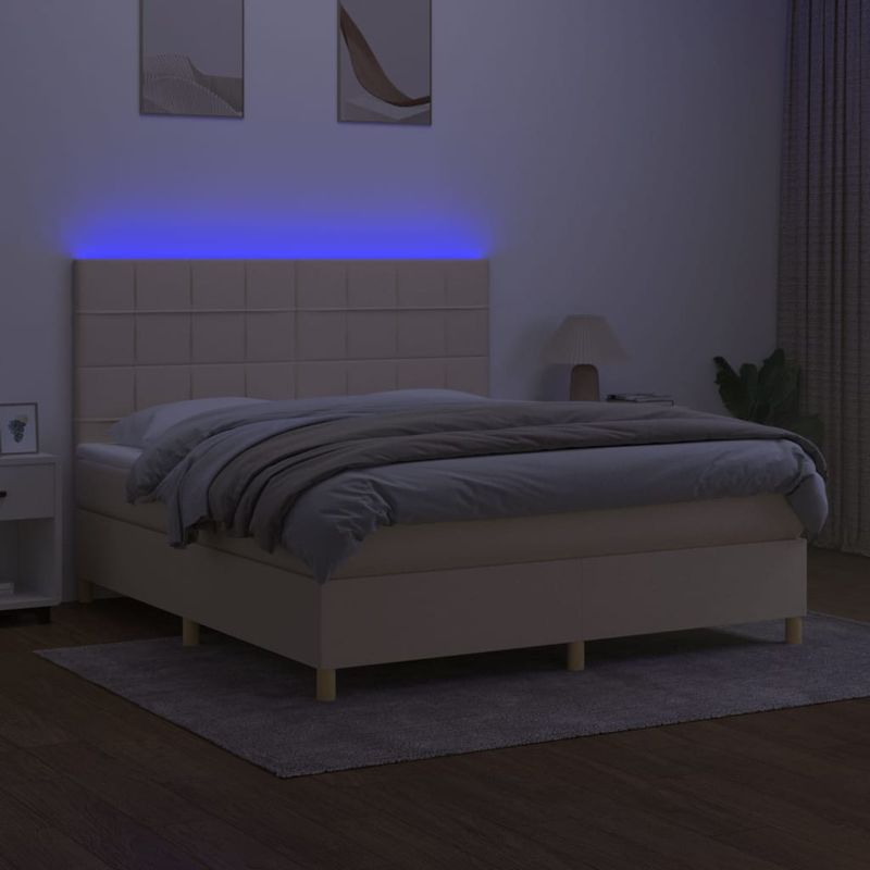 Casa si Gradina - Mobilier - Paturi si accesorii - Paturi - Pat cu arcuri, saltea si LED, crem, 160x200 cm, textil - Infinity.ro