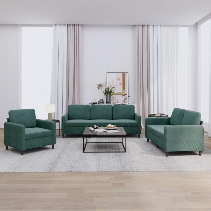 Casa si Gradina - Mobilier - Seturi de mobilier - Seturi living - Set de canapele, 3 piese, verde inchis, catifea - Infinity.ro