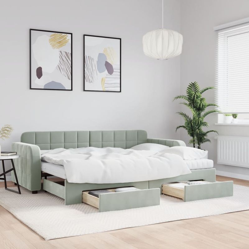 Casa si Gradina - Mobilier - Paturi si accesorii - Paturi - Pat de zi cu extensie si sertare, gri deschis 80x200 cm catifea - Infinity.ro