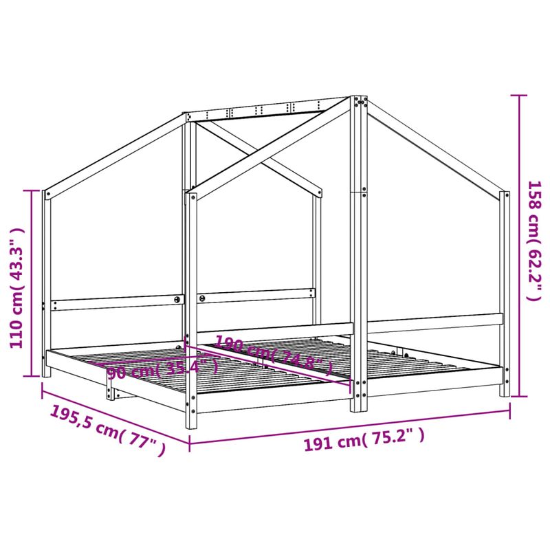 Casa si Gradina - Mobilier - Mobilier copii - Patuturi copii - Cadru pat pentru copii, 2x(90x190) cm, lemn masiv de pin - Infinity.ro