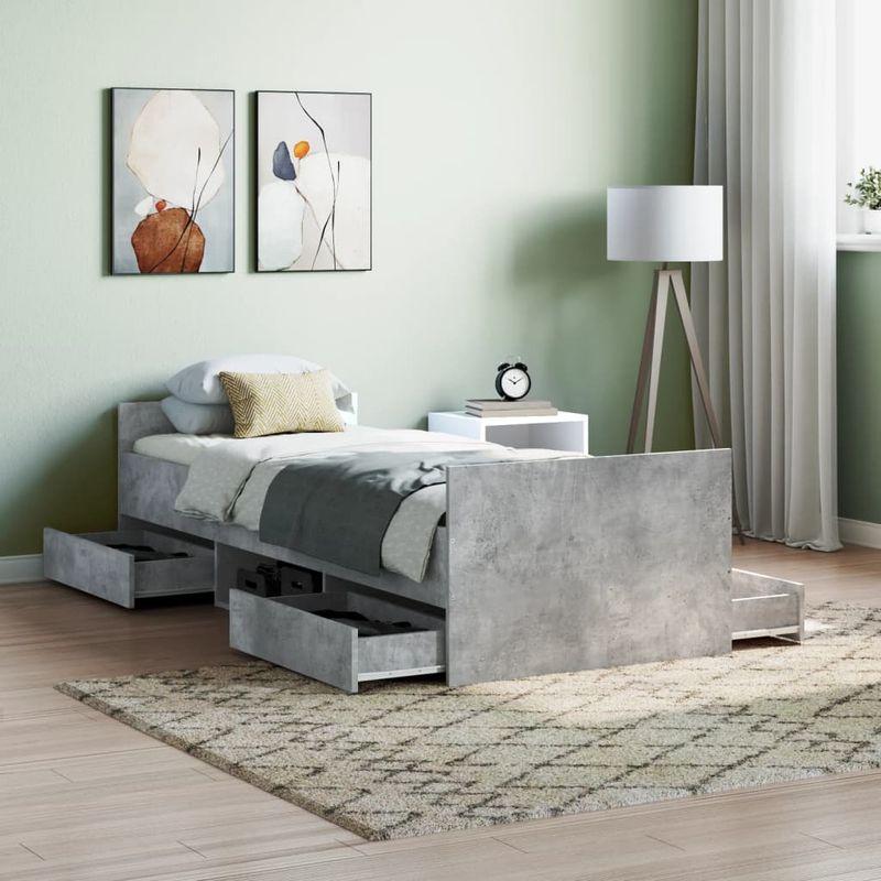 Casa si Gradina - Mobilier - Paturi si accesorii - Paturi - Cadru de pat cu tablie la cap/picioare, gri beton, 75x190 cm - Infinity.ro