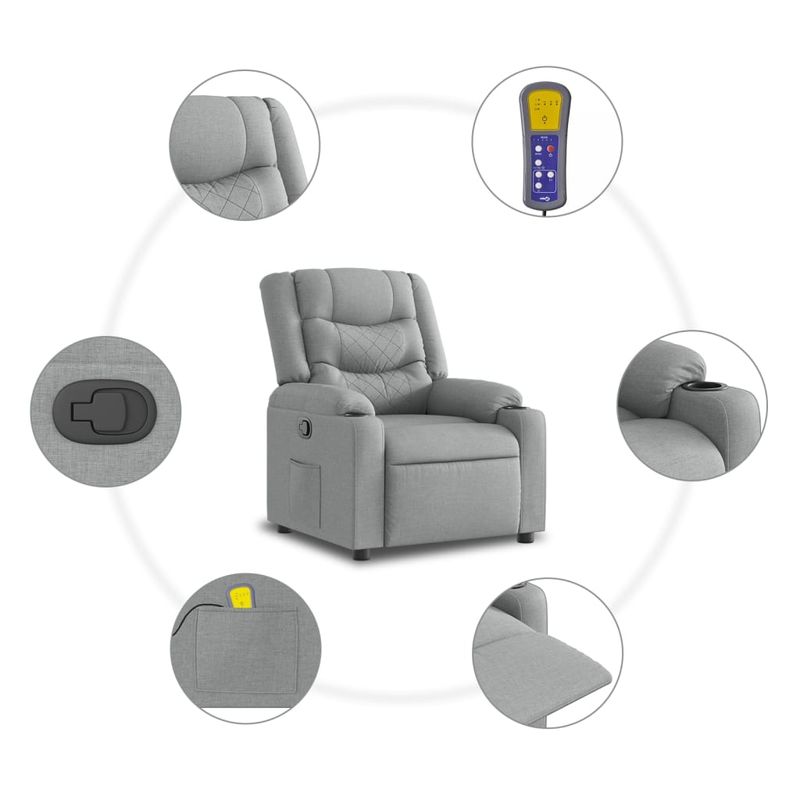 Ingrijire personala si Cosmetice - Sanatate si wellness - Articole wellness - Fotolii de masaj - Fotoliu de masaj rabatabil, gri deschis, textil - Infinity.ro