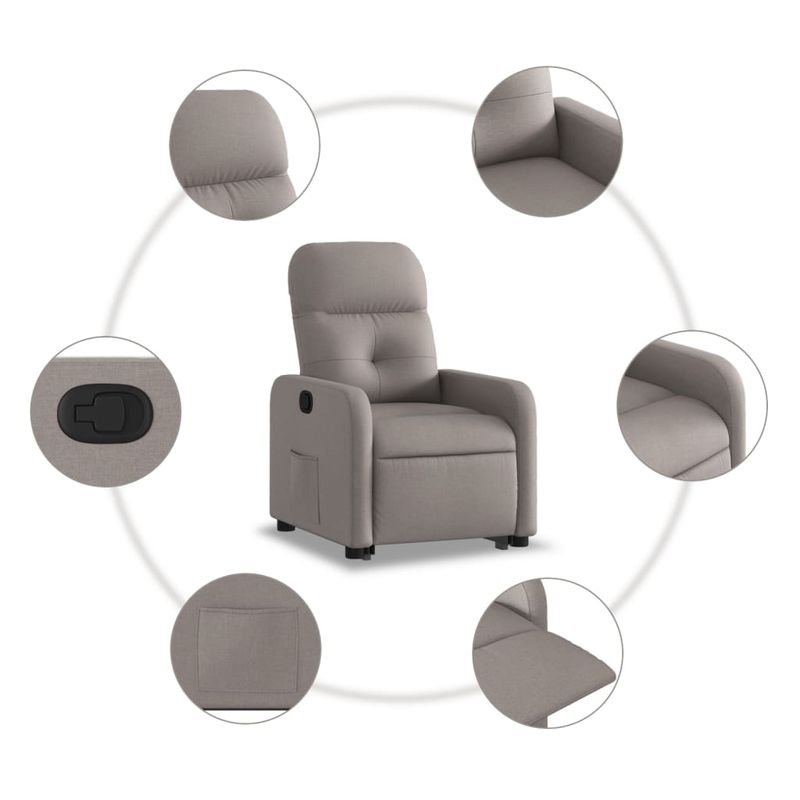 Casa si Gradina - Mobilier - Scaune si fotolii - Fotolii - Fotoliu rabatabil cu ridicare pe verticala, gri taupe, textil - Infinity.ro