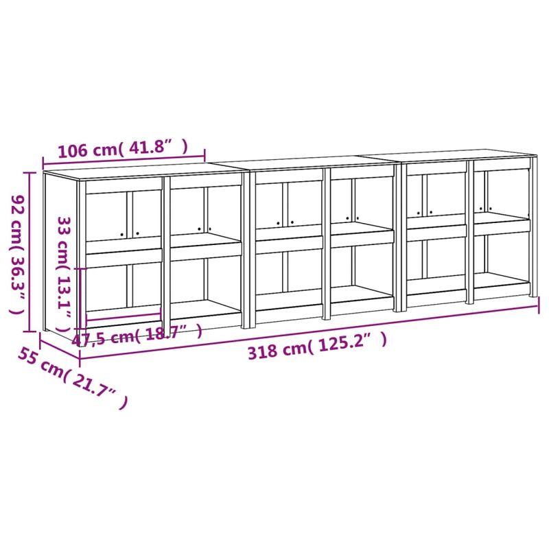 Casa si Gradina - Mobilier - Comode si corpuri - Corpuri bucatarie - Dulapuri de bucatarie de exterior, 3 buc., lemn masiv de pin - Infinity.ro