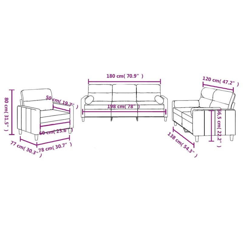 Casa si Gradina - Mobilier - Seturi de mobilier - Seturi living - Set de canapele cu perne, 3 piese, maro, textil - Infinity.ro