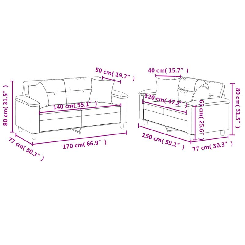 Casa si Gradina - Mobilier - Seturi de mobilier - Seturi living - Set de canapele cu perne, 2 piese, negru, microfibra - Infinity.ro