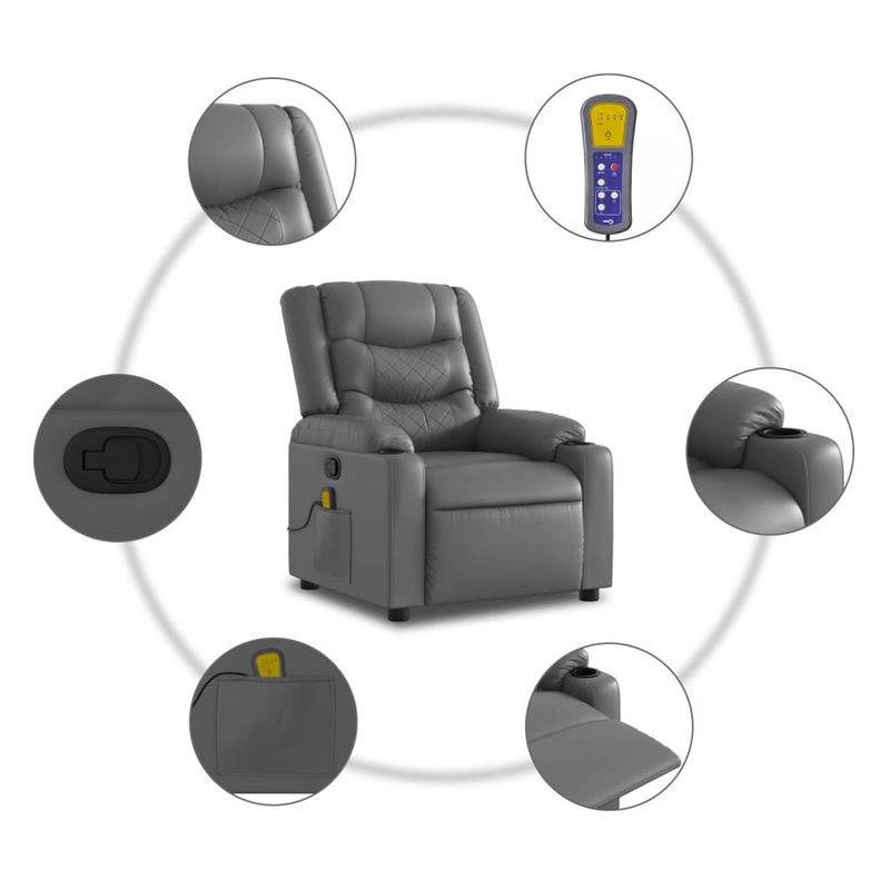 Ingrijire personala si Cosmetice - Sanatate si wellness - Articole wellness - Fotolii de masaj - Fotoliu de masaj rabatabil, gri, piele ecologica - Infinity.ro
