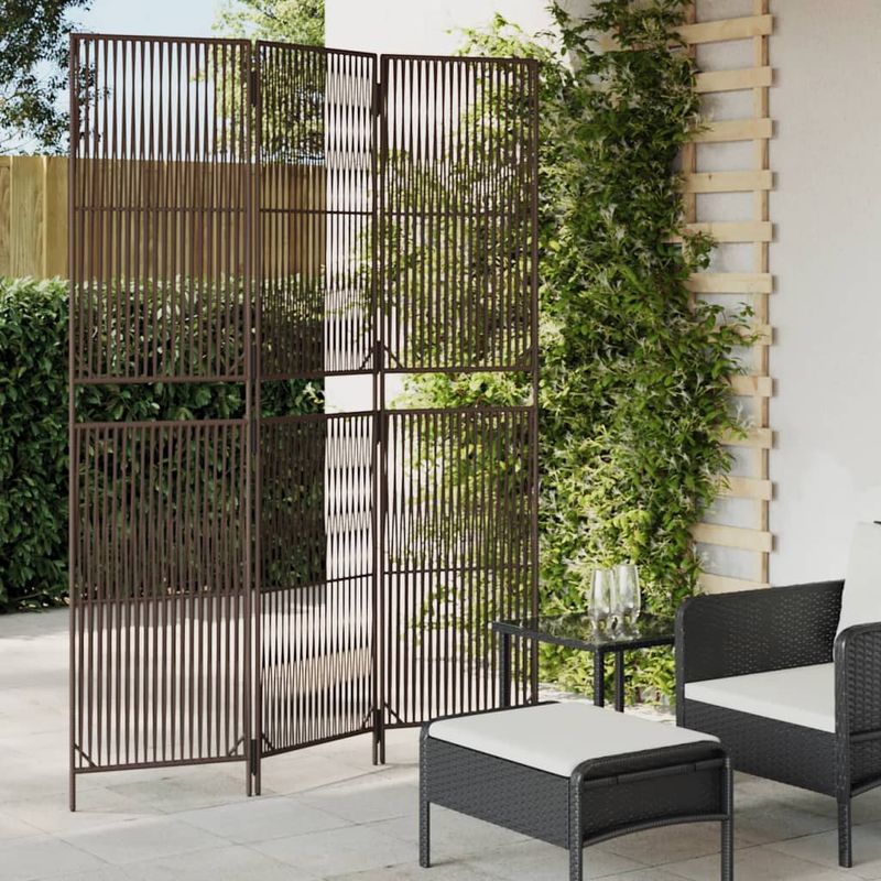 Casa si Gradina - Decoratiuni - Pereti despartitori si paravane - Separator de camera cu 3 panouri, maro, poliratan, model țesătură cu linii, mărime 147x200 cm - Infinity.ro