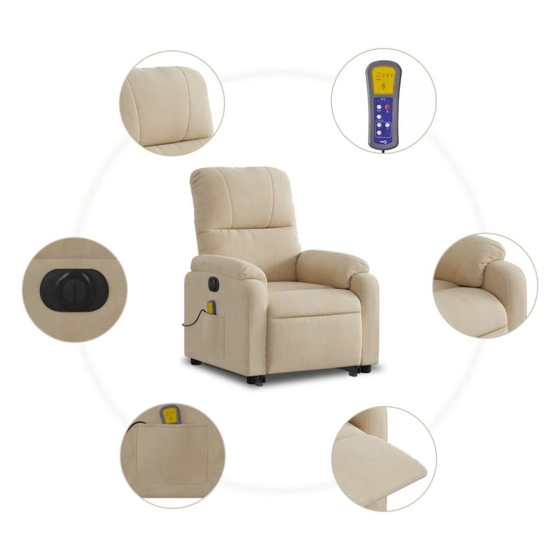 Ingrijire personala si Cosmetice - Sanatate si wellness - Articole wellness - Fotolii de masaj - Fotoliu de masaj rabatabil electric cu ridicare crem microfibra, model înclinare pe spate electrică - Infinity.ro