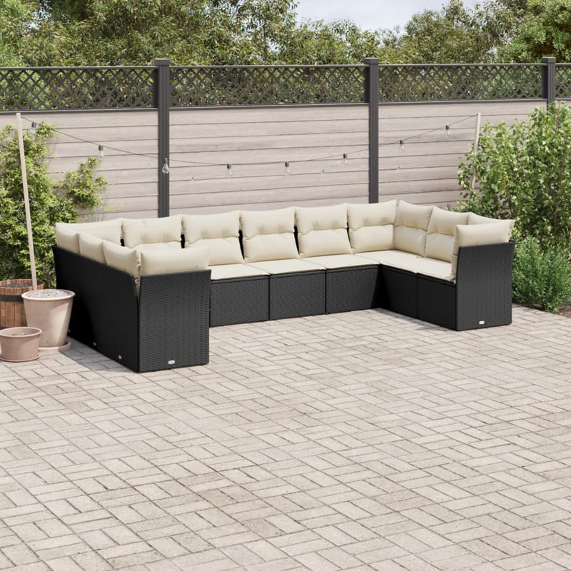 Casa si Gradina - Gradina si terasa - Mobilier exterior - Seturi mobila gradina - Set canapele de gradina cu perne, 10 piese, negru, poliratan - Infinity.ro