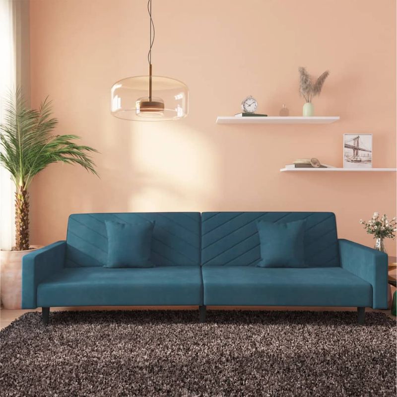 Casa si Gradina - Mobilier - Canapele si coltare - Canapele - Canapea extensibila cu 2 locuri, 2 perne, albastru, catifea - Infinity.ro