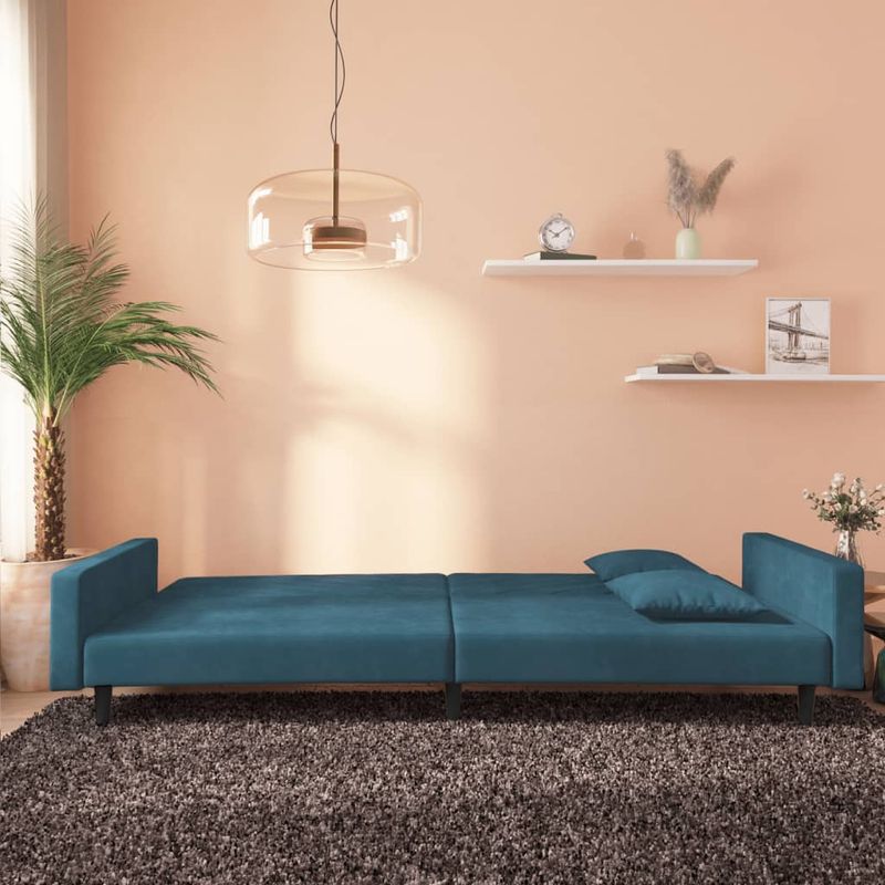 Casa si Gradina - Mobilier - Canapele si coltare - Canapele - Canapea extensibila cu 2 locuri, 2 perne, albastru, catifea - Infinity.ro