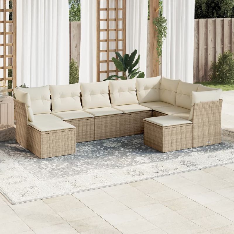 Casa si Gradina - Gradina si terasa - Mobilier exterior - Seturi mobila gradina - Set canapele de gradina, 9 piese, cu perne, bej, poliratan - Infinity.ro