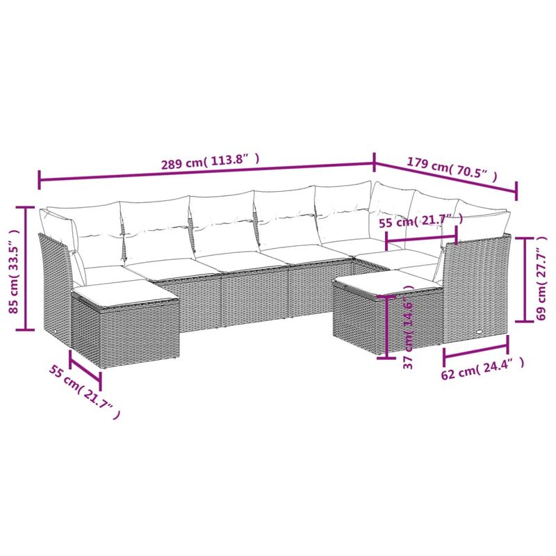 Casa si Gradina - Gradina si terasa - Mobilier exterior - Seturi mobila gradina - Set canapele de gradina, 9 piese, cu perne, bej, poliratan - Infinity.ro