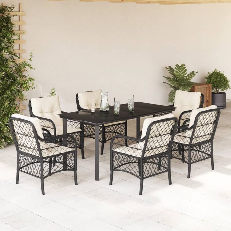 Casa si Gradina - Gradina si terasa - Mobilier exterior - Seturi mobila gradina - Set mobilier de gradina cu perne, 7 piese, negru, poliratan - Infinity.ro