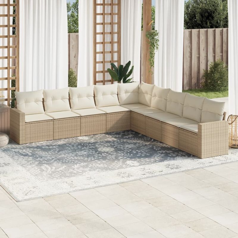 Casa si Gradina - Gradina si terasa - Mobilier exterior - Canapele si fotolii gradina - Set canapele de gradina, 9 piese, cu perne, bej, poliratan - Infinity.ro