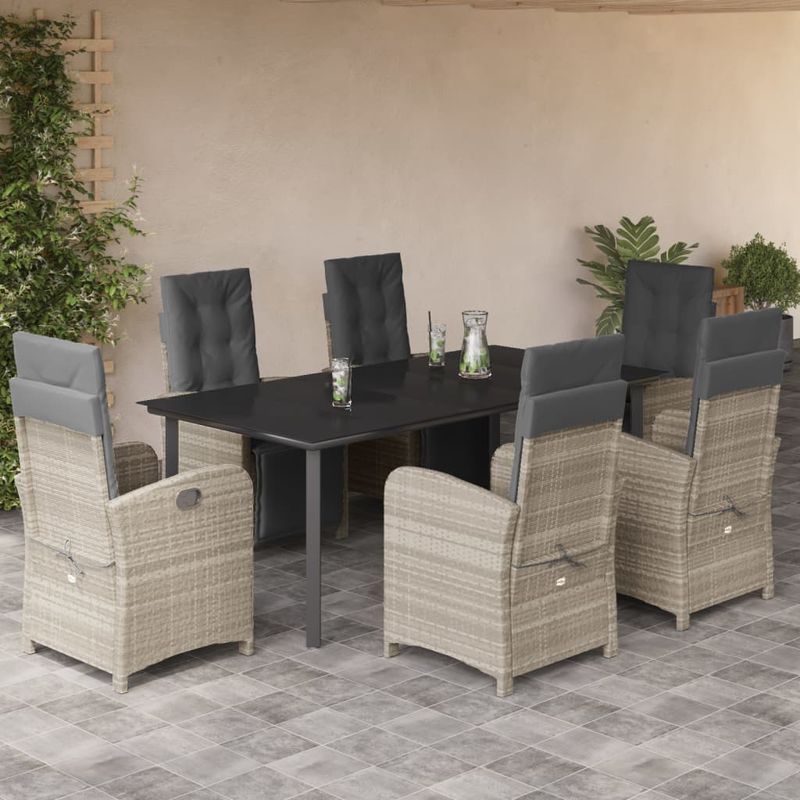 Casa si Gradina - Gradina si terasa - Mobilier exterior - Seturi mobila gradina - Set mobilier de gradina cu perne, 7 piese gri deschis poliratan - Infinity.ro