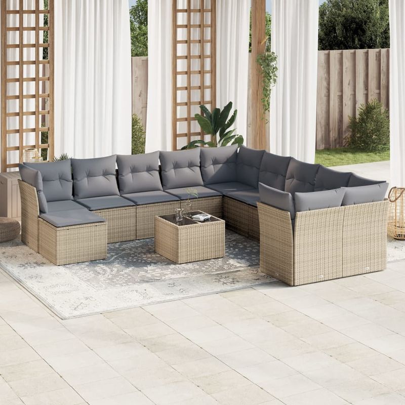Casa si Gradina - Gradina si terasa - Mobilier exterior - Seturi mobila gradina - Set canapele de gradina cu perne, 12 piese, bej, poliratan - Infinity.ro