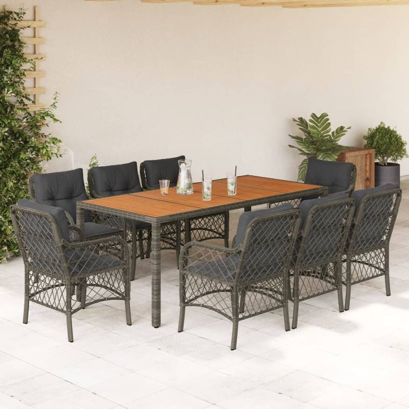 Casa si Gradina - Gradina si terasa - Mobilier exterior - Seturi mobila gradina - Set mobilier gradina cu perne, 9 piese, gri, poliratan - Infinity.ro