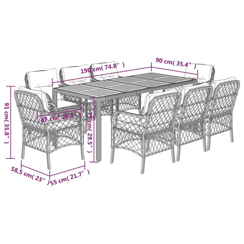 Casa si Gradina - Gradina si terasa - Mobilier exterior - Seturi mobila gradina - Set mobilier gradina cu perne, 9 piese, gri, poliratan - Infinity.ro