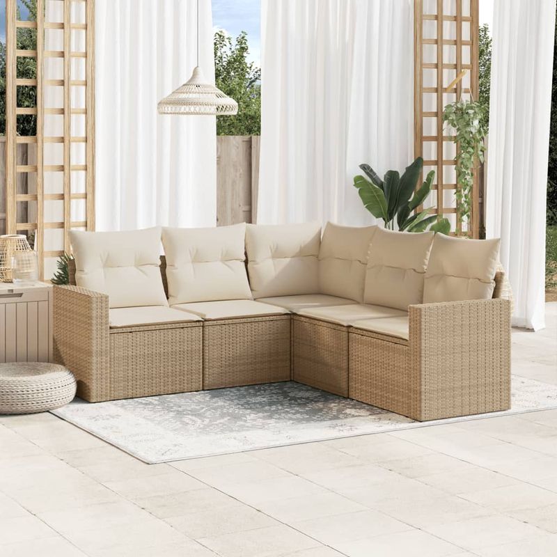 Casa si Gradina - Gradina si terasa - Mobilier exterior - Canapele si fotolii gradina - Set canapele de gradina cu perne, 5 piese, bej, poliratan - Infinity.ro