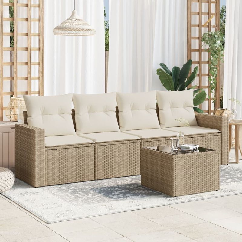 Casa si Gradina - Gradina si terasa - Mobilier exterior - Canapele si fotolii gradina - Set canapele de gradina cu perne, 5 piese, bej, poliratan - Infinity.ro