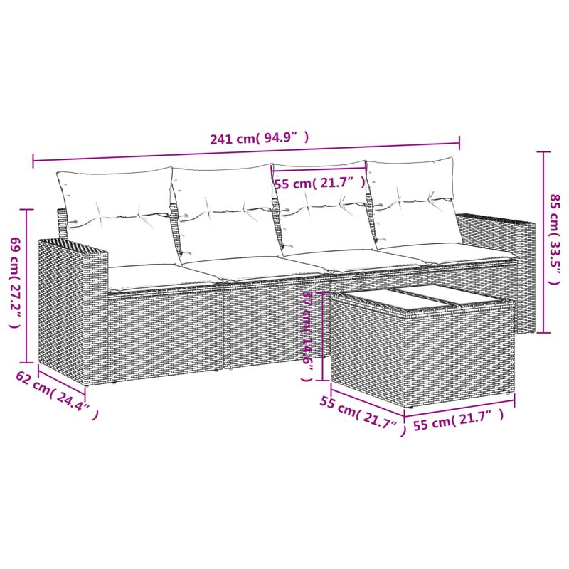 Casa si Gradina - Gradina si terasa - Mobilier exterior - Canapele si fotolii gradina - Set canapele de gradina cu perne, 5 piese, bej, poliratan - Infinity.ro