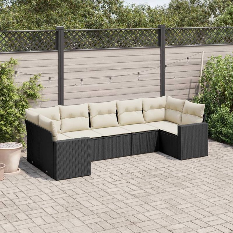 Casa si Gradina - Gradina si terasa - Mobilier exterior - Canapele si fotolii gradina - Set canapele de gradina cu perne, 7 piese, negru, poliratan - Infinity.ro