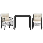 Casa si Gradina - Gradina si terasa - Mobilier exterior - Seturi mobila gradina - Set bistro cu perne, 3 piese, negru, poliratan - Infinity.ro