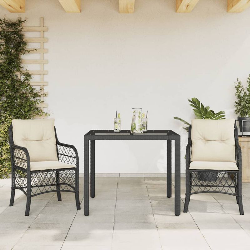 Casa si Gradina - Gradina si terasa - Mobilier exterior - Seturi mobila gradina - Set bistro cu perne, 3 piese, negru, poliratan - Infinity.ro