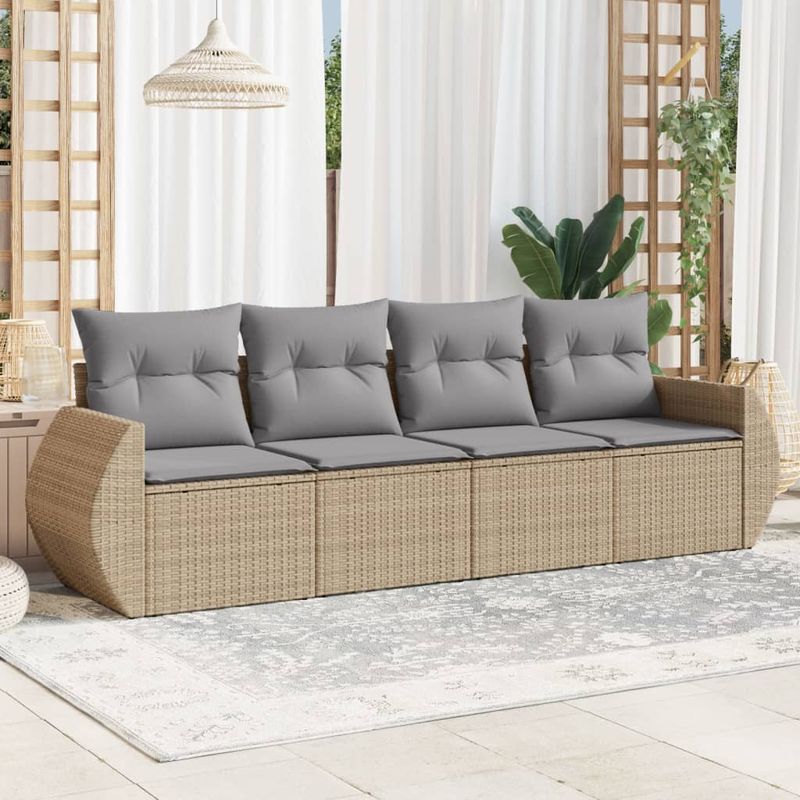 Casa si Gradina - Gradina si terasa - Mobilier exterior - Seturi mobila gradina - Set canapele de gradina, 4 piese, cu perne, bej, poliratan - Infinity.ro