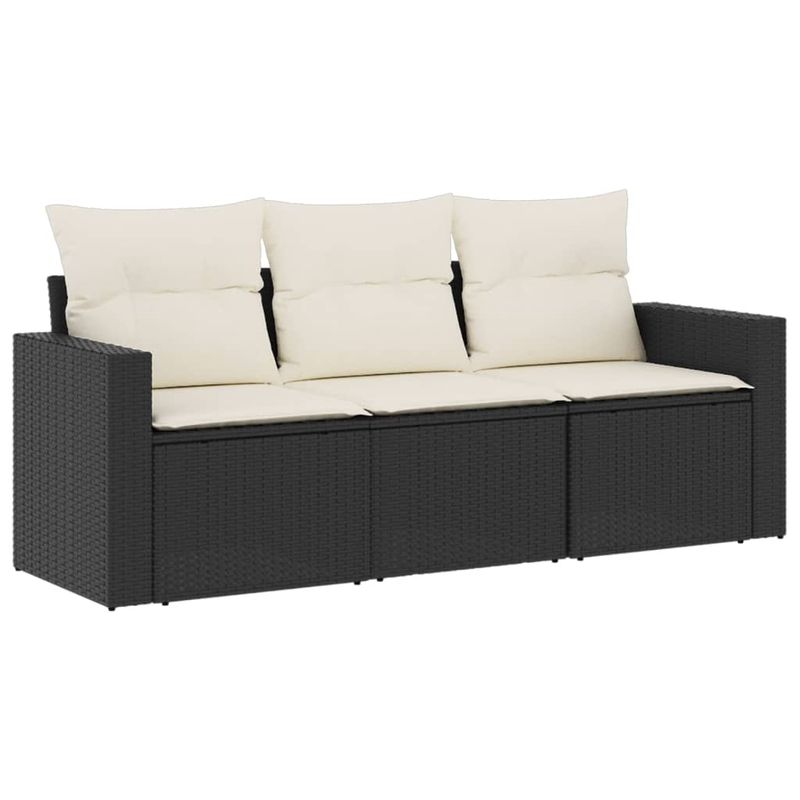 Casa si Gradina - Gradina si terasa - Mobilier exterior - Seturi mobila gradina - Set mobilier de gradina cu perne, 3 piese, negru, poliratan - Infinity.ro