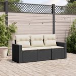 Casa si Gradina - Gradina si terasa - Mobilier exterior - Seturi mobila gradina - Set mobilier de gradina cu perne, 3 piese, negru, poliratan - Infinity.ro