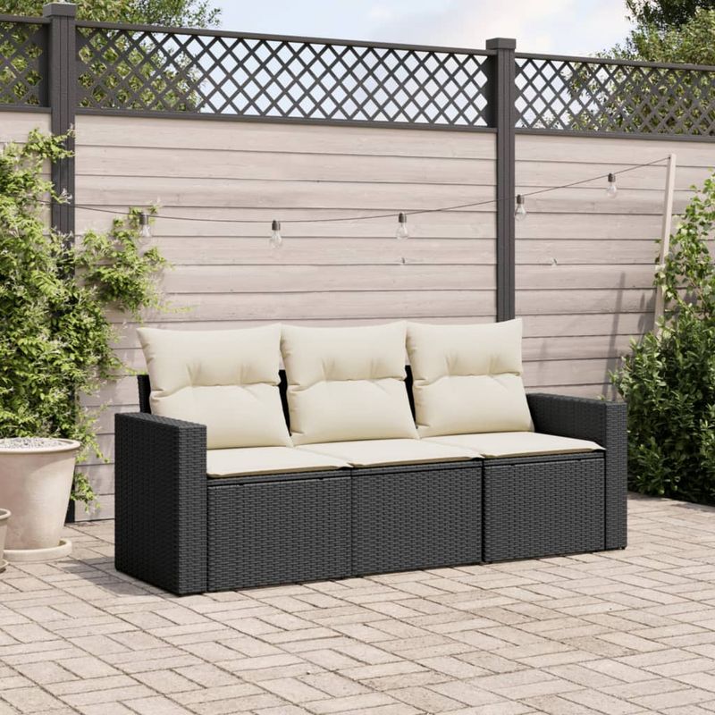 Casa si Gradina - Gradina si terasa - Mobilier exterior - Seturi mobila gradina - Set mobilier de gradina cu perne, 3 piese, negru, poliratan - Infinity.ro