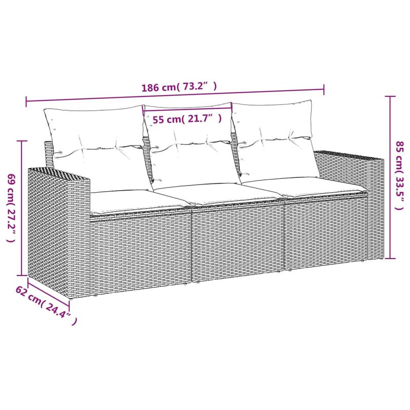 Casa si Gradina - Gradina si terasa - Mobilier exterior - Seturi mobila gradina - Set mobilier de gradina cu perne, 3 piese, negru, poliratan - Infinity.ro