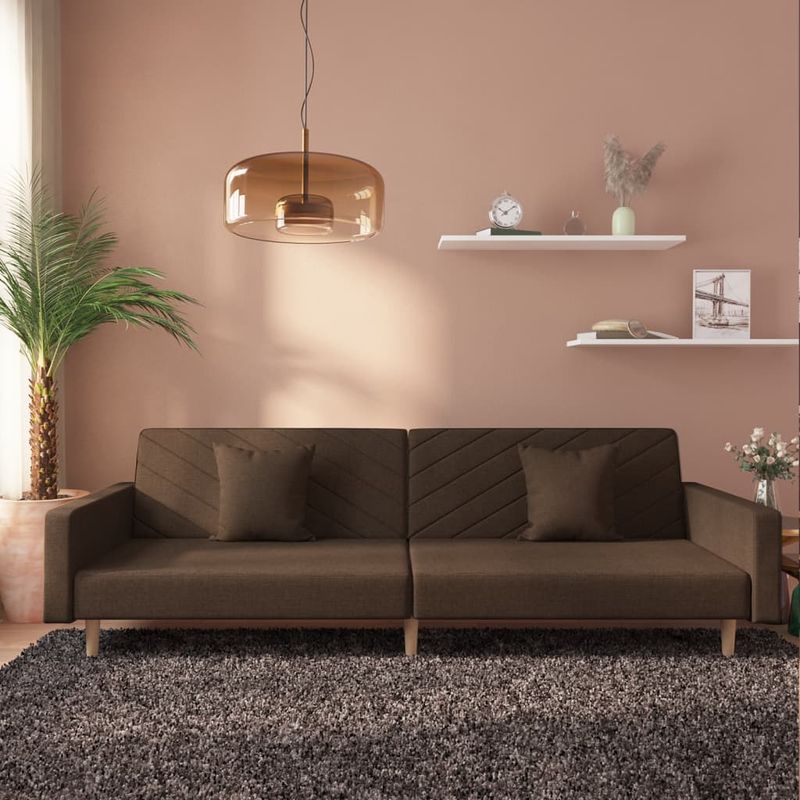 Casa si Gradina - Mobilier - Canapele si coltare - Canapele - Canapea extensibila cu 2 locuri, 2 perne, maro, textil - Infinity.ro