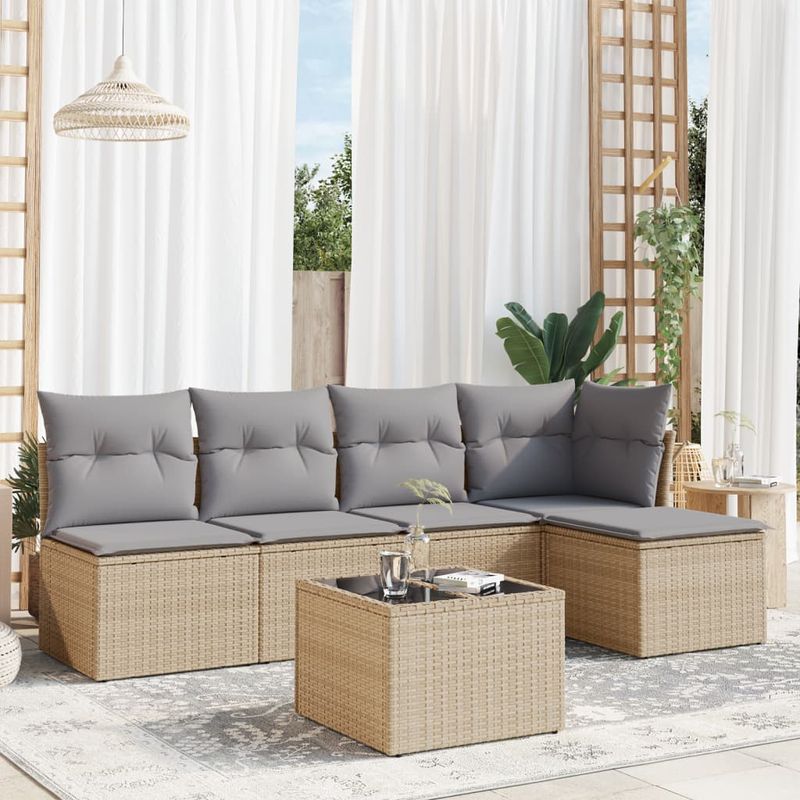 Casa si Gradina - Gradina si terasa - Mobilier exterior - Seturi mobila gradina - Set canapele de gradina cu perne, 6 piese, bej, poliratan - Infinity.ro
