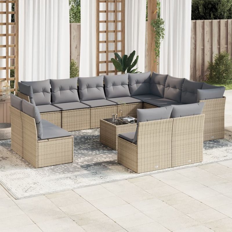 Casa si Gradina - Gradina si terasa - Mobilier exterior - Seturi mobila gradina - Set canapele de gradina, 13 piese, cu perne, bej, poliratan - Infinity.ro