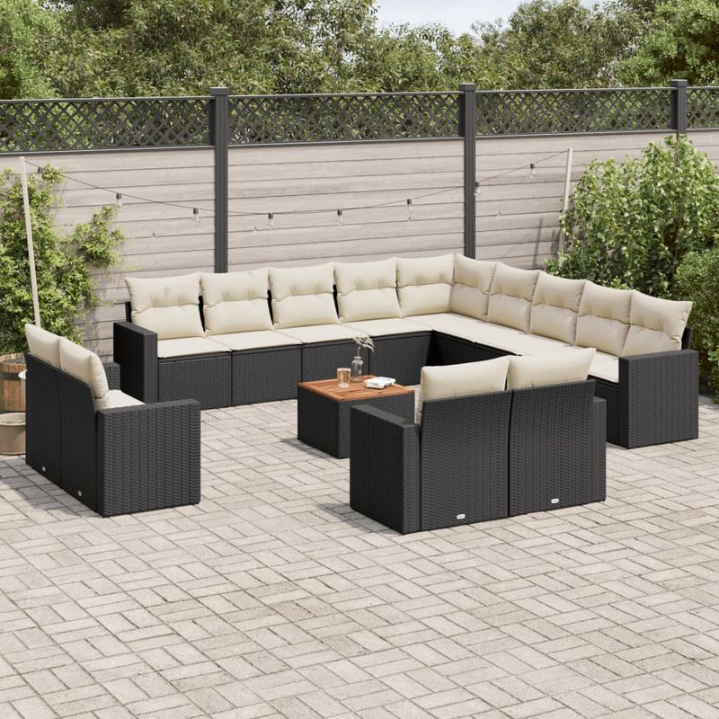 Casa si Gradina - Gradina si terasa - Mobilier exterior - Canapele si fotolii gradina - Set mobilier de gradina cu perne, 14 piese, negru, poliratan - Infinity.ro