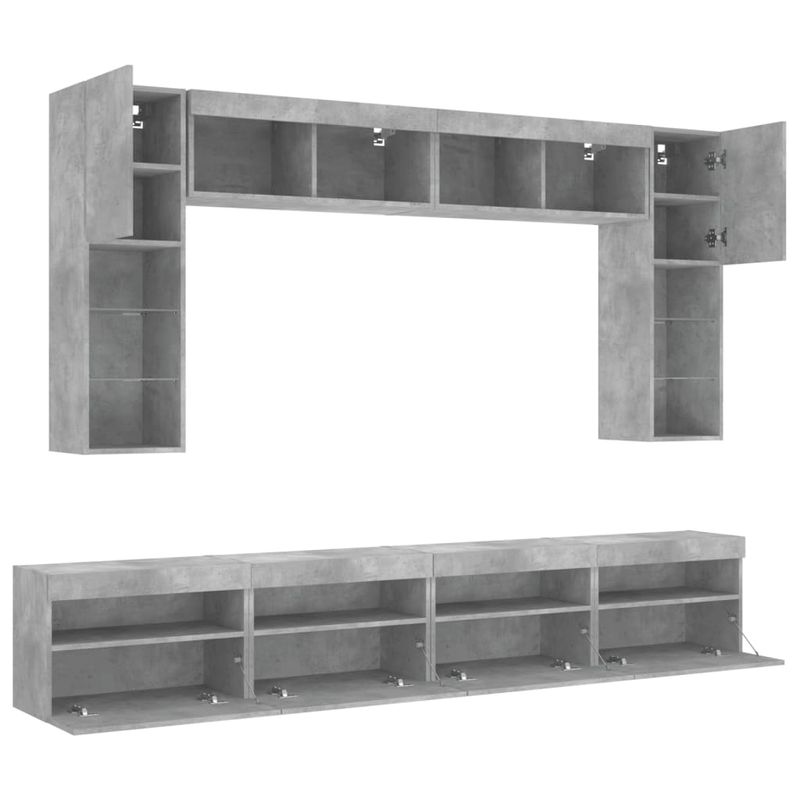 Casa si Gradina - Mobilier - Comode si corpuri - Comode - Set comode TV de perete cu lumini LED, 8 piese, gri beton - Infinity.ro