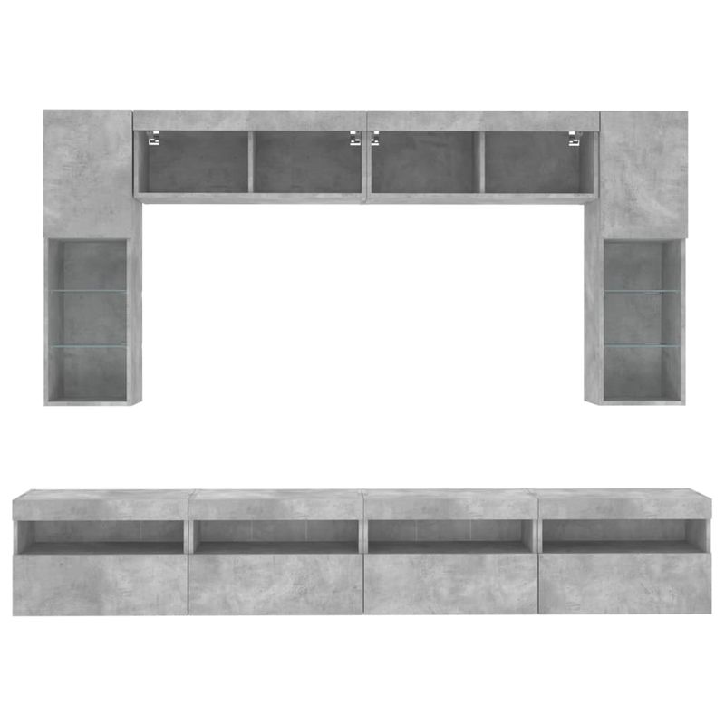 Casa si Gradina - Mobilier - Comode si corpuri - Comode - Set comode TV de perete cu lumini LED, 8 piese, gri beton - Infinity.ro