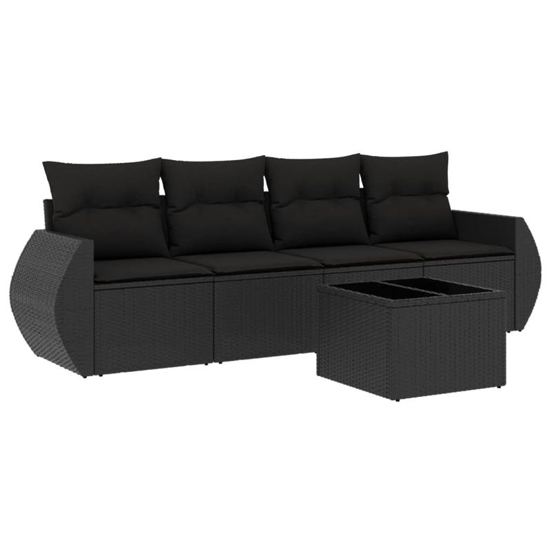 Casa si Gradina - Gradina si terasa - Mobilier exterior - Seturi mobila gradina - Set mobilier de gradina cu perne, 5 piese, negru, poliratan - Infinity.ro