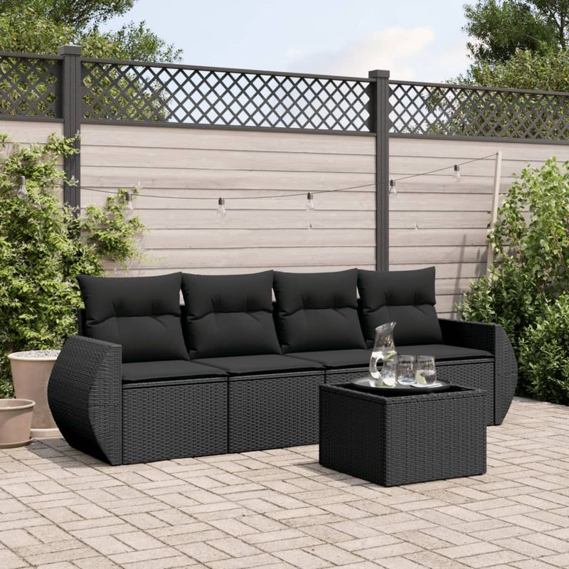 Casa si Gradina - Gradina si terasa - Mobilier exterior - Seturi mobila gradina - Set mobilier de gradina cu perne, 5 piese, negru, poliratan - Infinity.ro