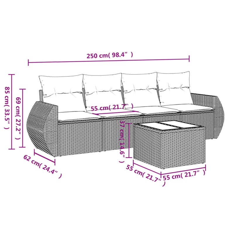 Casa si Gradina - Gradina si terasa - Mobilier exterior - Seturi mobila gradina - Set mobilier de gradina cu perne, 5 piese, negru, poliratan - Infinity.ro