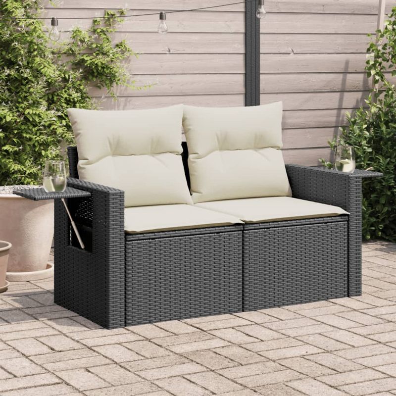 Casa si Gradina - Gradina si terasa - Mobilier exterior - Canapele si fotolii gradina - Canapea de gradina cu perne, 2 locuri, negru, poliratan - Infinity.ro