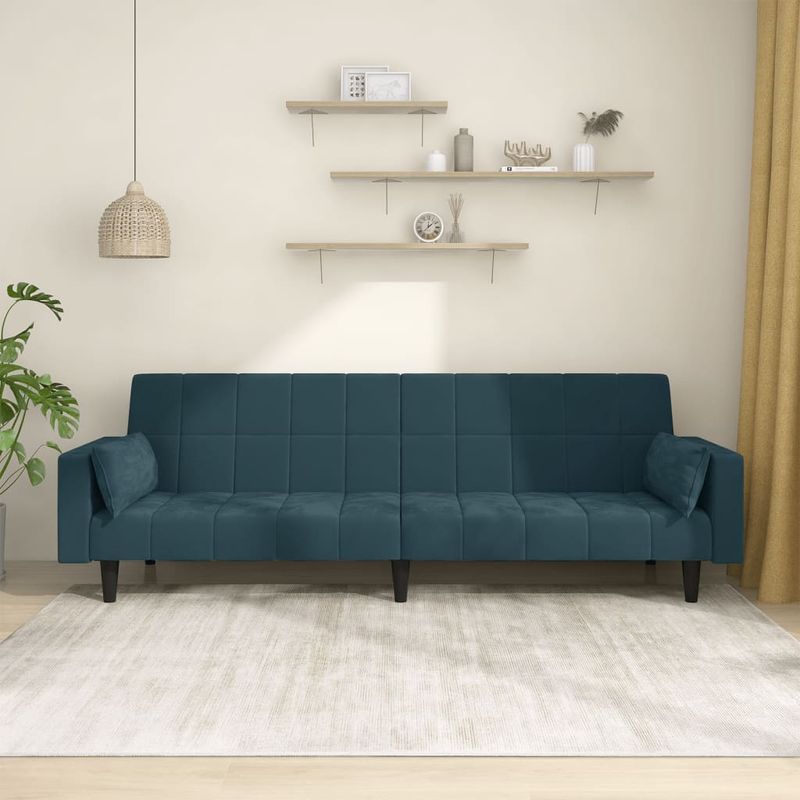 Casa si Gradina - Mobilier - Canapele si coltare - Canapele - Canapea extensibila cu 2 locuri, 2 perne, albastru, catifea - Infinity.ro