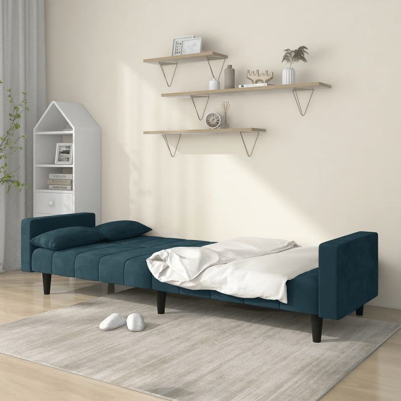 Casa si Gradina - Mobilier - Canapele si coltare - Canapele - Canapea extensibila cu 2 locuri, 2 perne, albastru, catifea - Infinity.ro