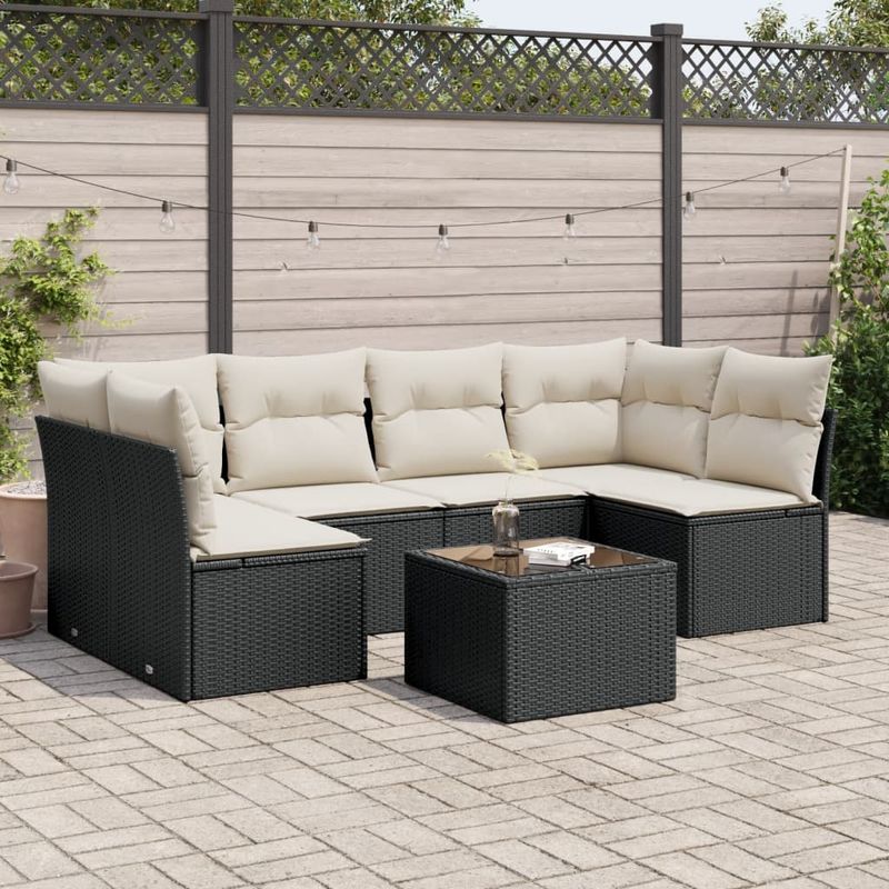 Casa si Gradina - Gradina si terasa - Mobilier exterior - Seturi mobila gradina - Set canapele de gradina cu perne, 7 piese, negru, poliratan - Infinity.ro