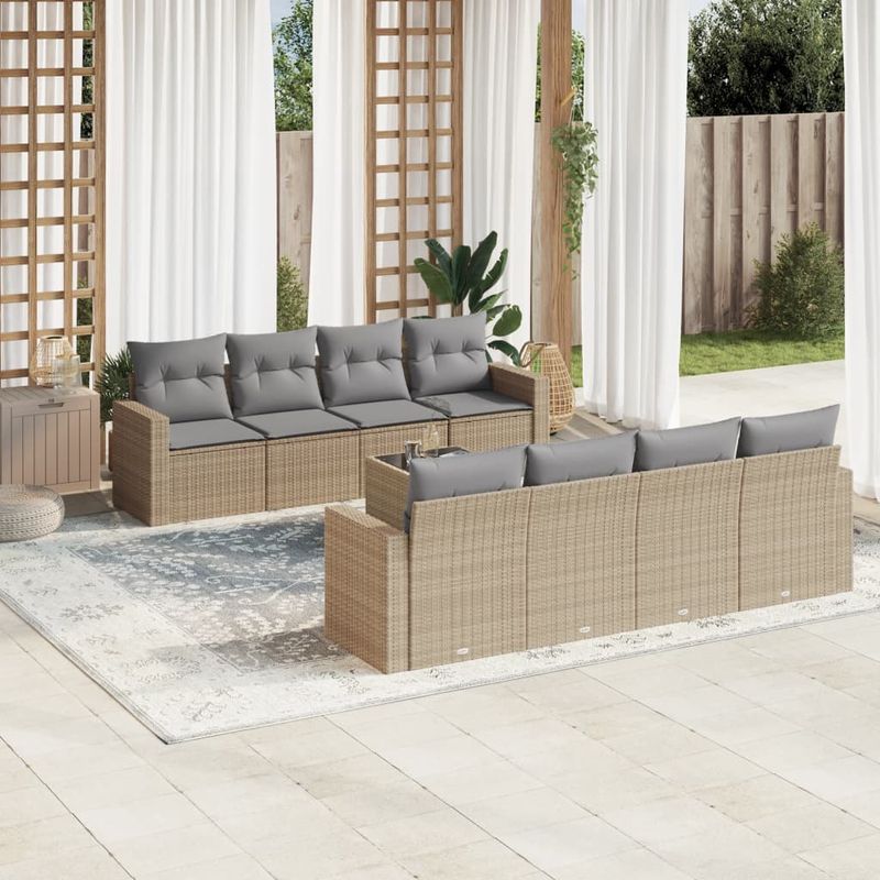 Casa si Gradina - Gradina si terasa - Mobilier exterior - Canapele si fotolii gradina - Set canapele de gradina, 9 piese, cu perne, bej, poliratan - Infinity.ro