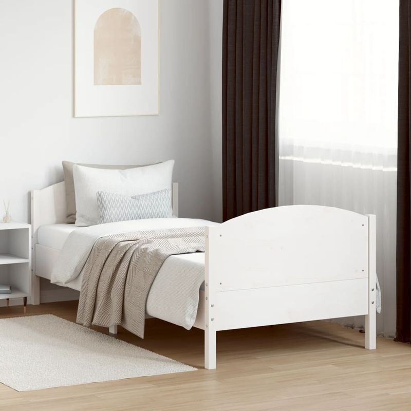 Casa si Gradina - Mobilier - Paturi si accesorii - Paturi - Cadru de pat cu tablie, alb, 100x200 cm, lemn masiv pin - Infinity.ro